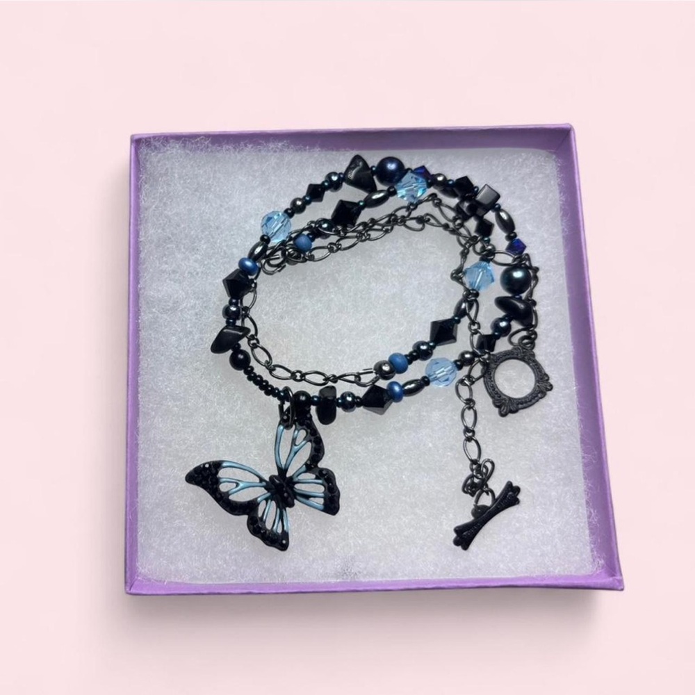 Hand Crafted Black and Blue Butterfly Necklace